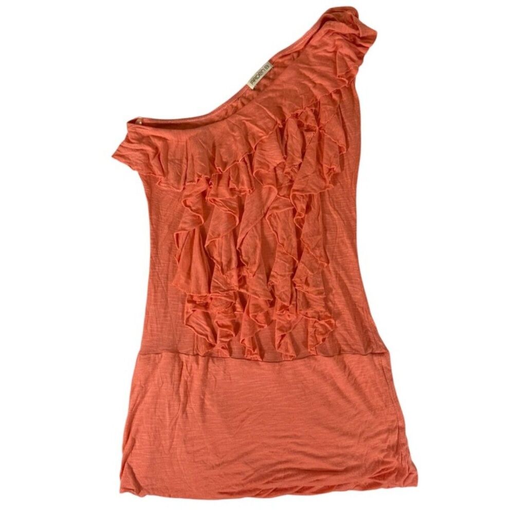 Arden B Y2K Orange Tunic Ruffle Front Blouse Size M